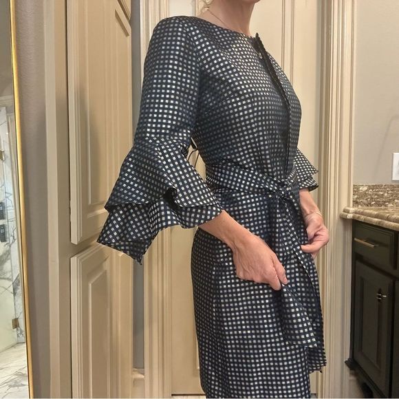 Sara Campbell Navy and White Checkered Midi Dress - Picture 3 of 13